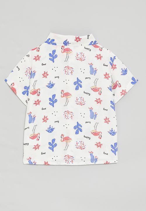 Pop Candy - Flamingo all-over-print shirt - off white