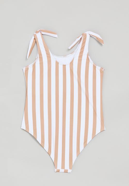 Pop Candy - One piece swimsuit - light tan stripes