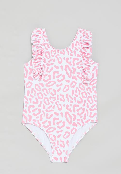 Pop Candy - Animal print one piece swimsuit - white & pink leopard