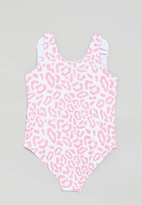 Pop Candy - Animal print one piece swimsuit - white & pink leopard