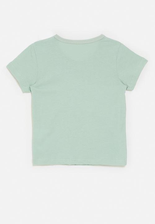 Pop Candy - Dino graphic and slogan tee - sage green/i'm hungry!