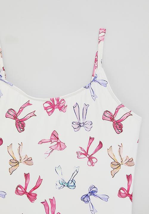 Pop Candy - Bow all-over-print swimsuit - off white