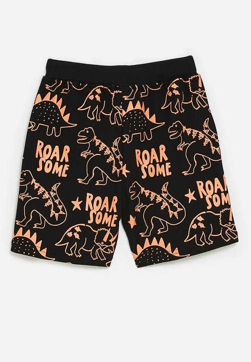 Pop Candy - Slogan and dino graphic shorts - black/roarsome