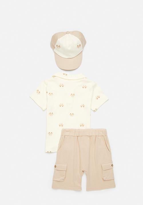 Pop Candy - Shirt & short set with cap - off white/beige