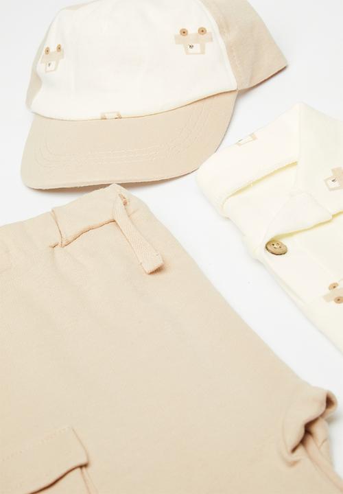 Pop Candy - Shirt & short set with cap - off white/beige