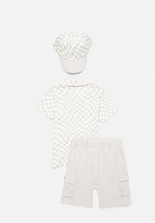Pop Candy - Shirt & short set with cap - light green check/beige