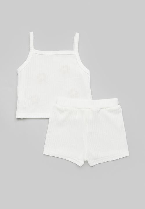 Pop Candy - Spaghetti top & shorts set - white/pink flowers