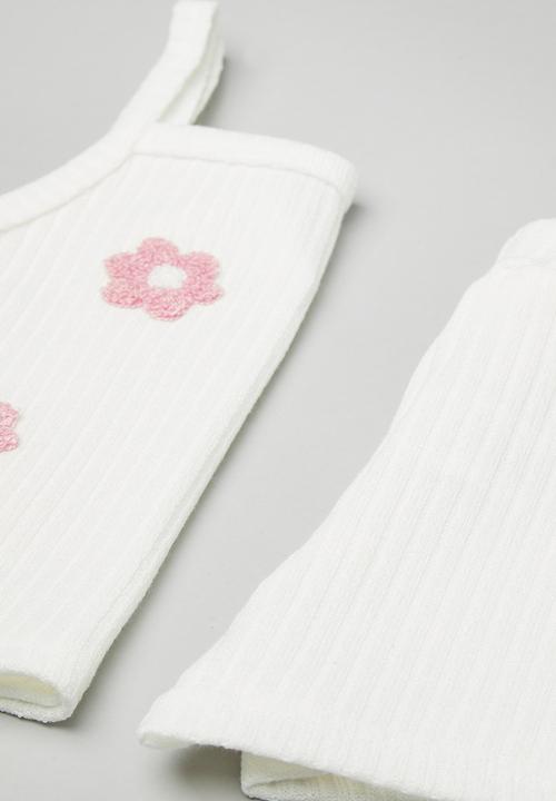 Pop Candy - Spaghetti top & shorts set - white/pink flowers