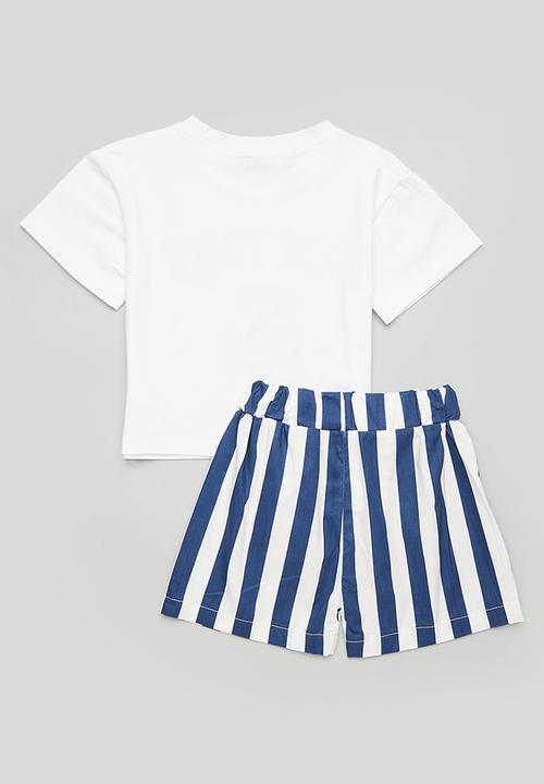 Pop Candy - Tee & shorts set - white/navy stripes