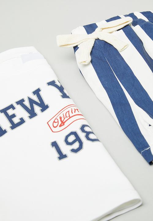 Pop Candy - Tee & shorts set - white/navy stripes