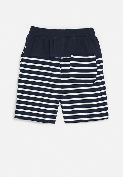 Pop Candy - Stripe shorts - navy & white