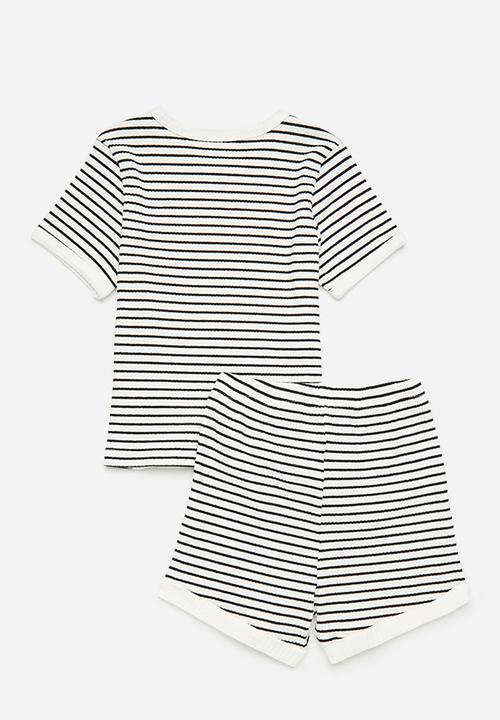 Pop Candy - Tee & shorts set - white/black stripe