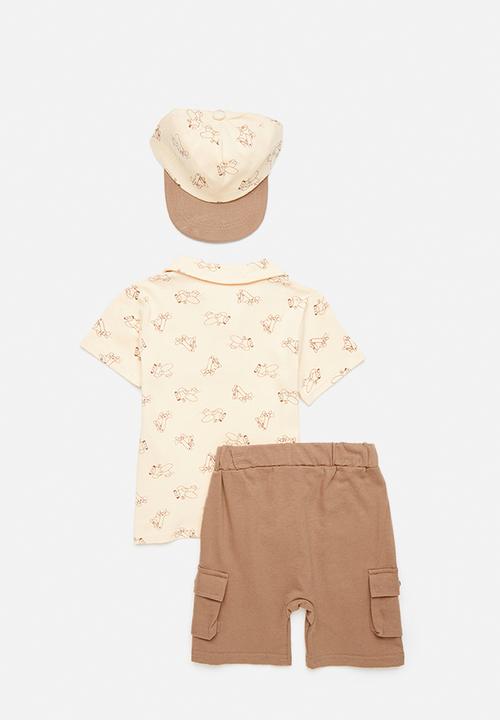 Pop Candy - Shirt & short set with cap - beige/brown/multi