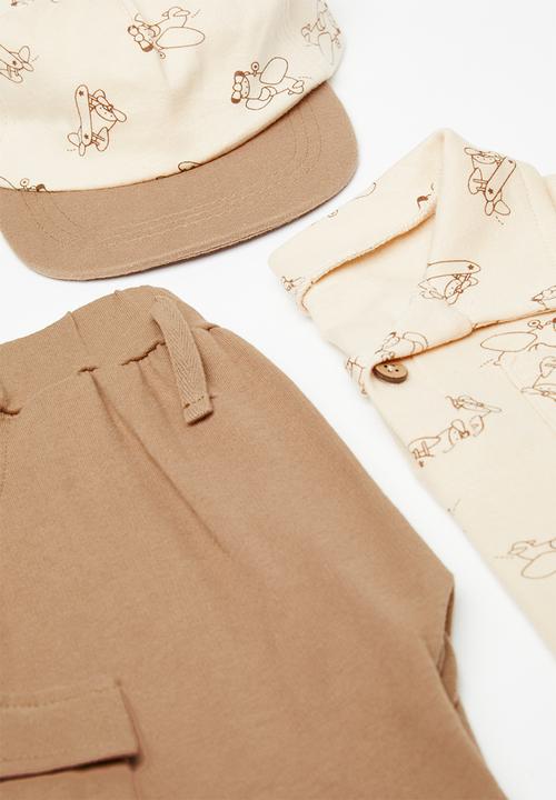 Pop Candy - Shirt & short set with cap - beige/brown/multi