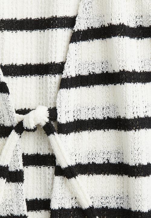 H&M - Knitted tie-front top - white/striped