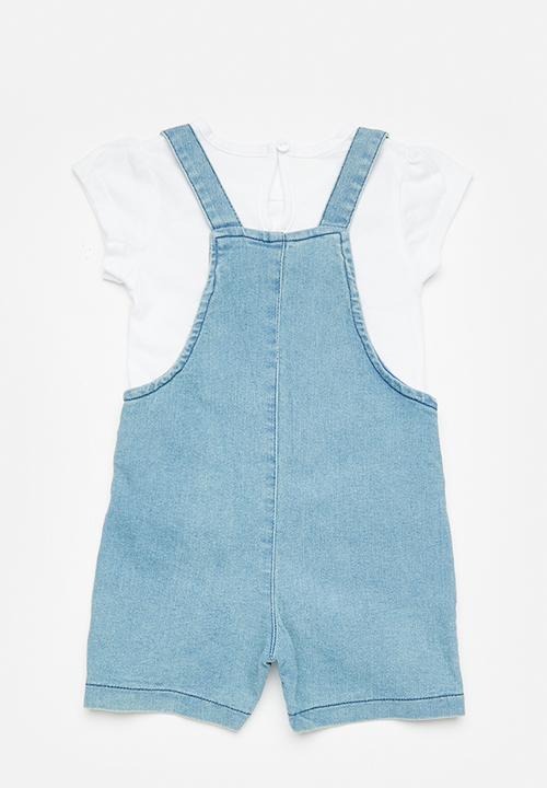Pop Candy - Short dungaree & top set - white/blue