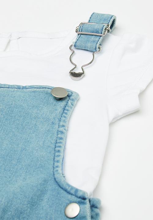Pop Candy - Short dungaree & top set - white/blue