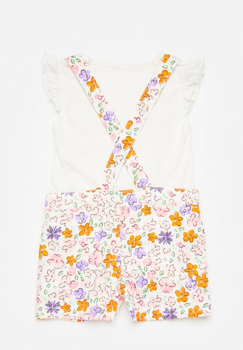 Pop Candy - Printed short dungaree & top set - white/floral