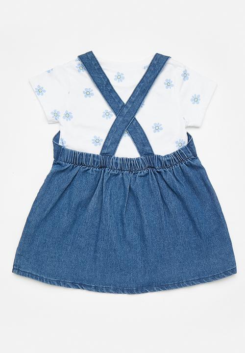 Pop Candy - Dungaree dress & top set - white/navy