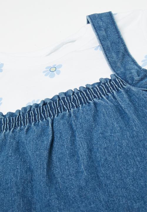 Pop Candy - Dungaree dress & top set - white/navy