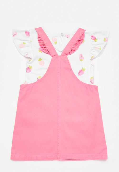 Pop Candy - Dungaree dress & top set - white/dark pink