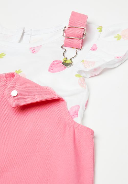 Pop Candy - Dungaree dress & top set - white/dark pink