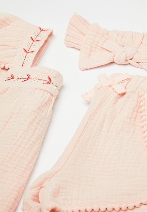 Pop Candy - Apron dress & short set with bow headband - dusty pink