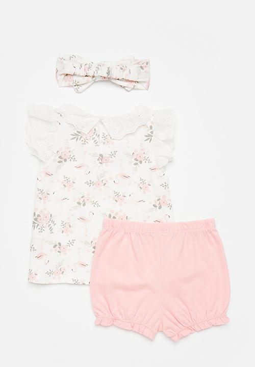 Pop Candy - Apron dress & short set with bow headband - pink/floral