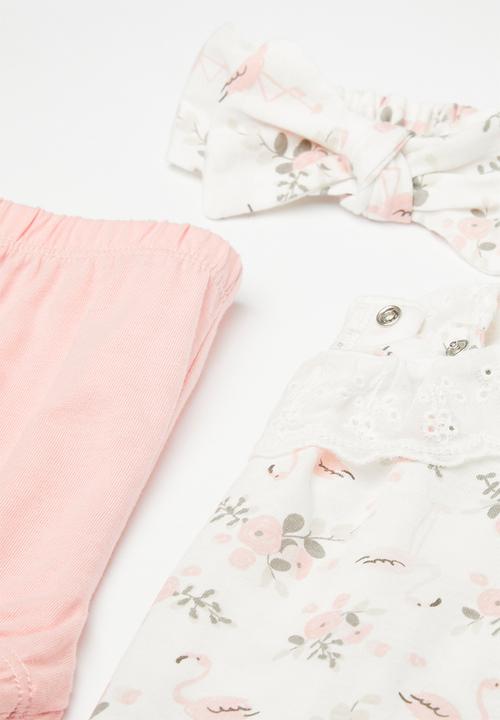 Pop Candy - Apron dress & short set with bow headband - pink/floral
