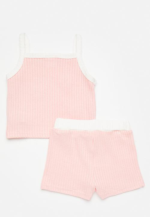 Pop Candy - Spaghetti top & shorts set - pink/white flowers