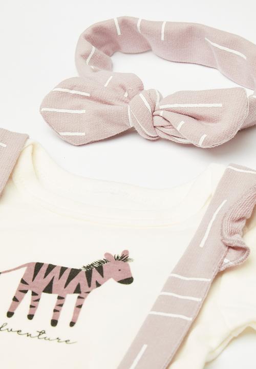 Pop Candy - Pinafore dress & tee set - white/mauve