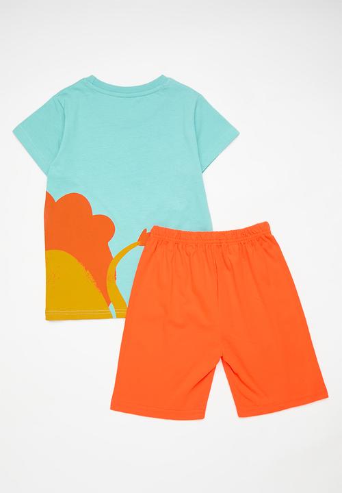 Pop Candy - Tee & short set - blue & orange