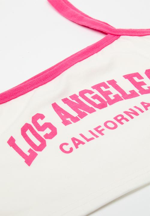 Pop Candy - Camisole & curved hem shorts set - white & deep pink