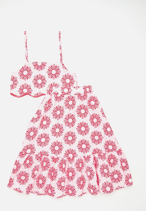 Pop Candy - Sleeveless cropped tee & maxi skirt with flare set - light pink floral
