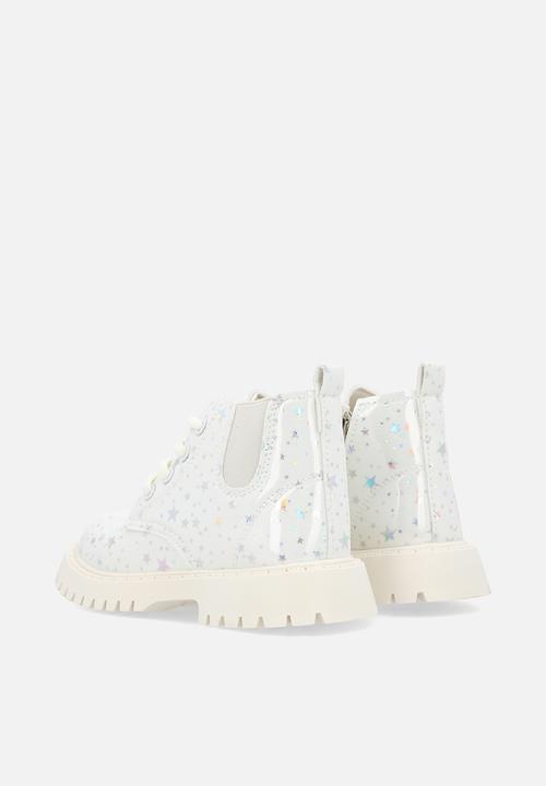 Pop Candy - Star printed boots - white silver/cream