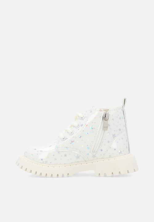 Pop Candy - Star printed boots - white silver/cream