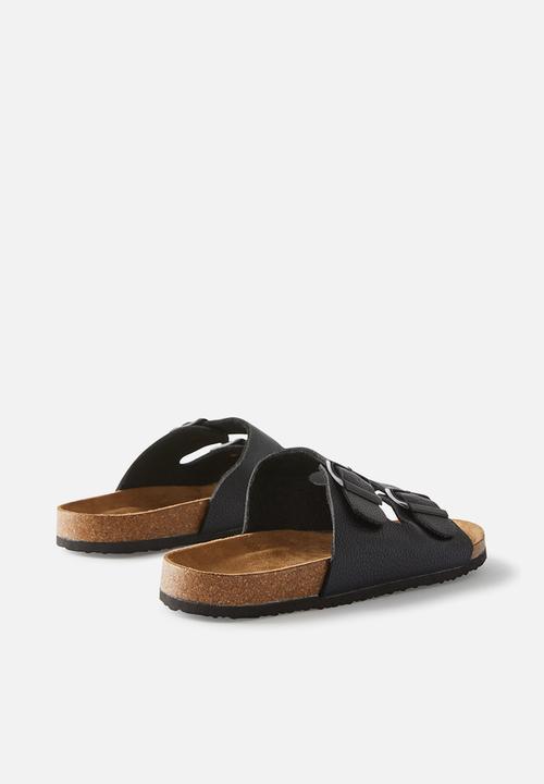 Cotton On - Double Buckle Sandal - Black Leather