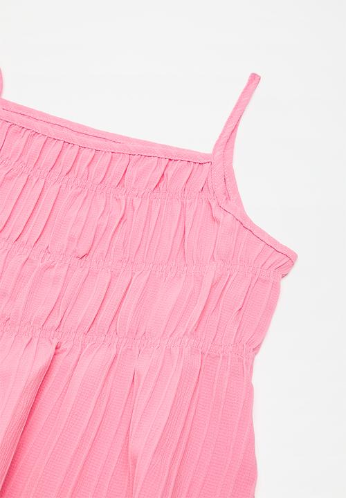 Pop Candy - Shirred peplum top & wide leg pants set - flamingo pink