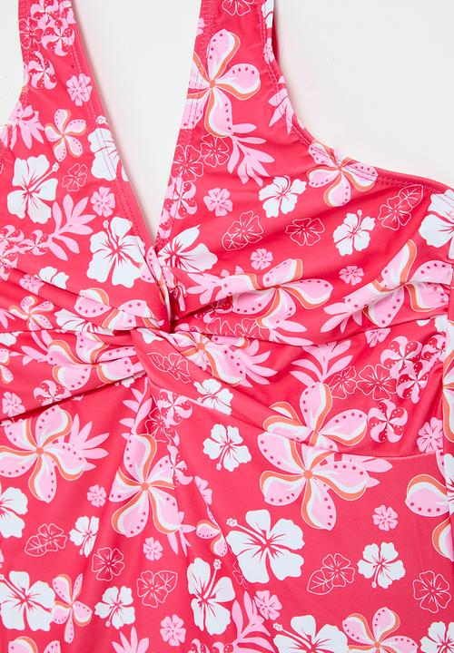Pop Candy - Floral swimsuit - dark pink/white