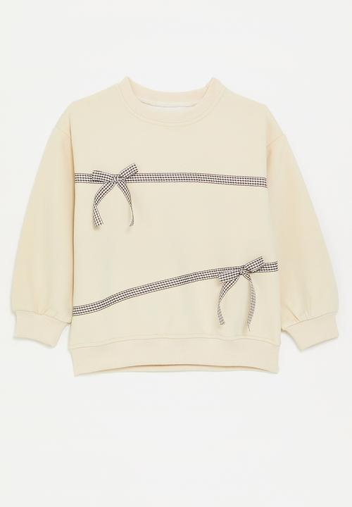 Pop Candy - Bow décor sweatshirt - neutral/brown gingham