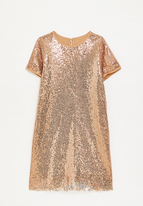 Pop Candy - Short sleeve occasion dress - taupe/sequins