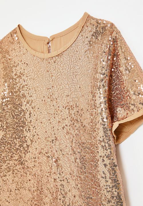 Pop Candy - Short sleeve occasion dress - taupe/sequins