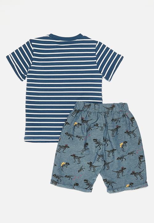 Pop Candy - Striped tee & short set - blue