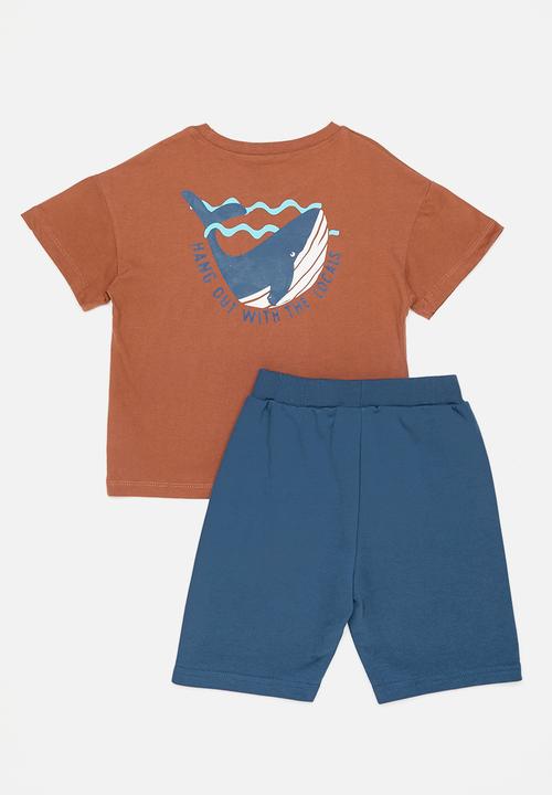 Pop Candy - Tee & short set - brown & navy