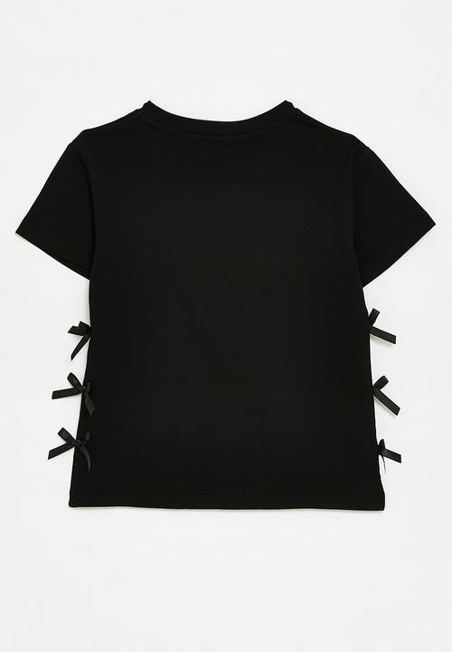 Pop Candy - Black tee with side bow detail - black