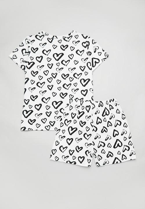 Pop Candy - Tee & shorts pj set - white/black hearts