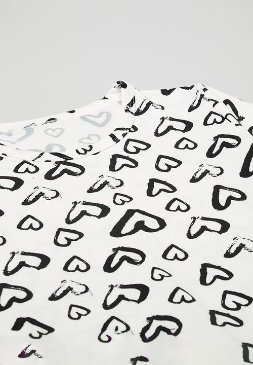 Pop Candy - Tee & shorts pj set - white/black hearts