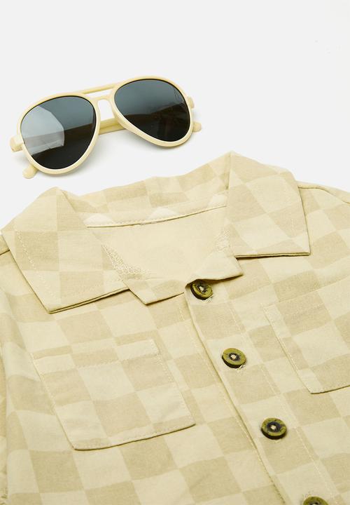 Pop Candy - Shirt and pants set - beige checkerboard/green