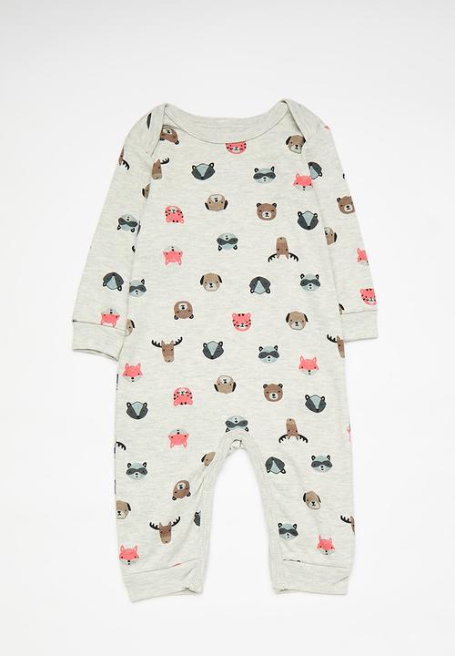 Pop Candy - Animal face aop romper with leggings - grey/brown