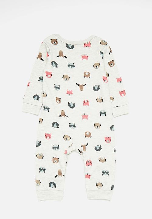 Pop Candy - Animal face aop romper with leggings - grey/brown